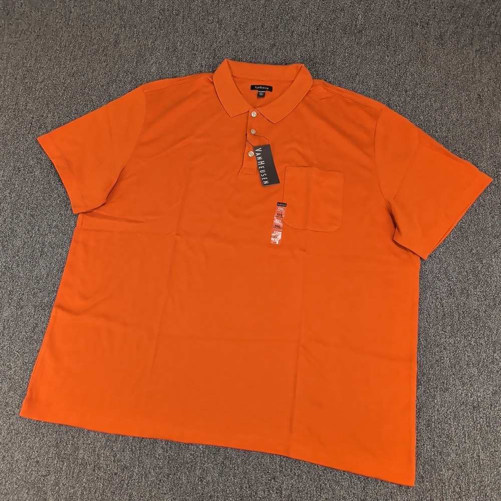 Van Heusen Mens Polo Shirt 2XL Cotton Orange Interlock Short Sleeve Pocket New